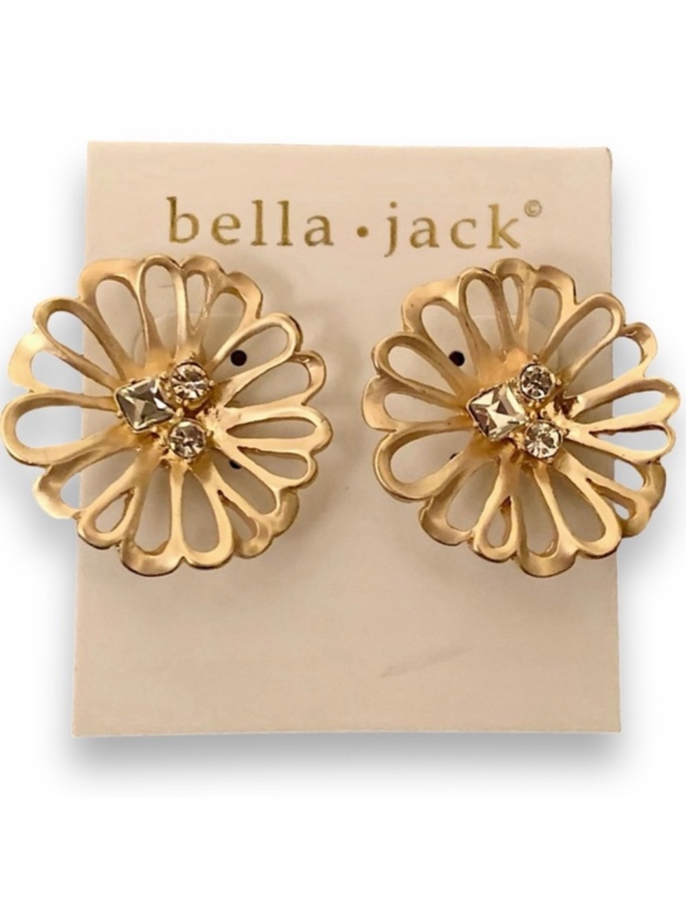 Bella Jack gold toned flower rhinestone pierced  earrings